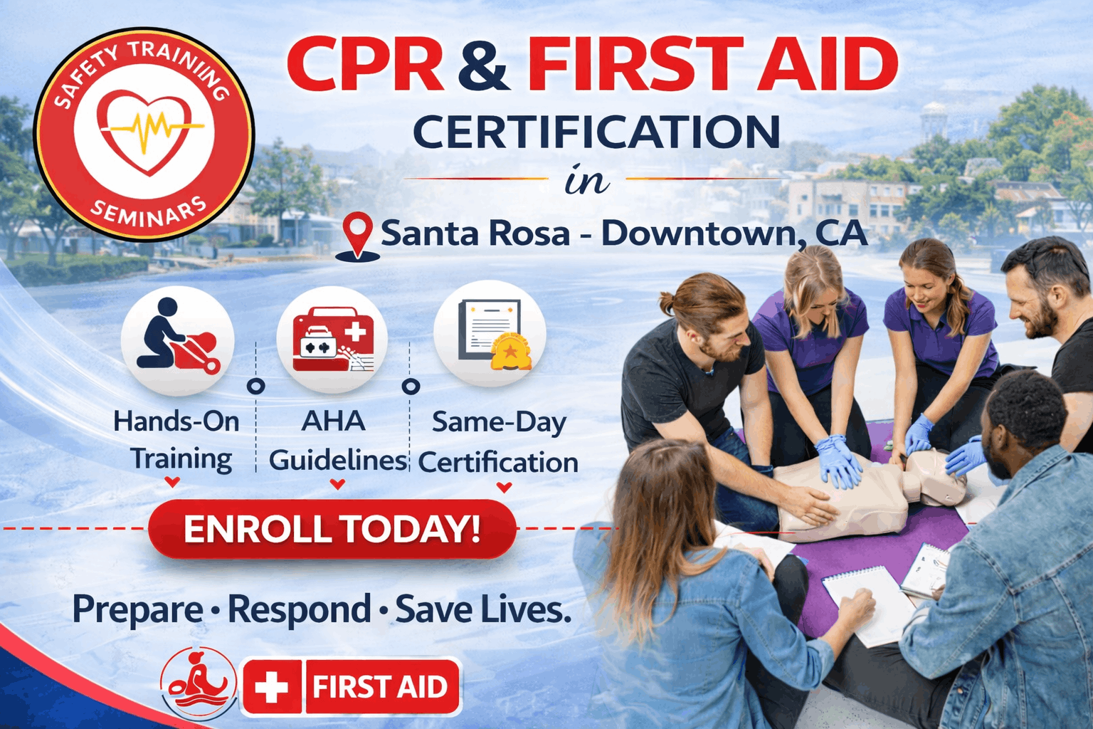 CPR & First Aid Certification Class in Santa Rosa Downtown, CA